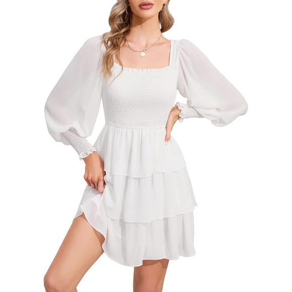 Byinns Dresses & Skirts - Byinns Square Neck Ruffle Dress Floral Print Tiered Tie Back Layered  Medium